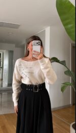 Cream Embellished Sweater