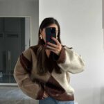 Jacquard V-Neck Knit – Brown& Beige