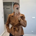 Double Belt Detailed Suede Jacket