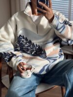 Mountain Landscape Fleece Half Zip Pullover - Image 2