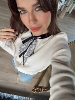 Cream Buttoned Sweater With Paisley Scarf - Image 5