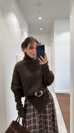 Brown Textured Knit Sweater