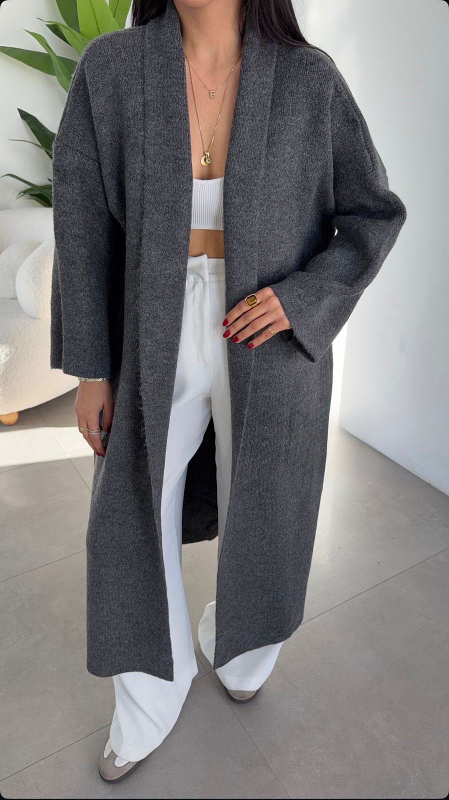 8b516849-e23a-412f-8050-5526c7d56eb2 Charcoal Gray Knit Long Cardigan - Image 1