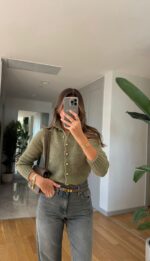 Olive Green Button Up Knit Cardigan