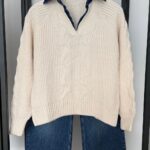 Denim-Collar Cable Knit - Ecru