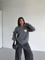 Patch Knit Sweater - Grey