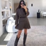 Brown Knit Long Sleeve Mini Dress