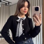 Black Buttoned Sweater With Paisley Scarf