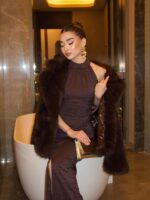 Brown Halter Neck Evening Dress - Image 3