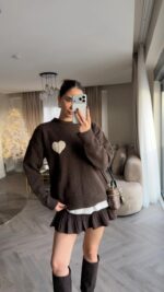 Brown Heart Patch Sweater - Image 3