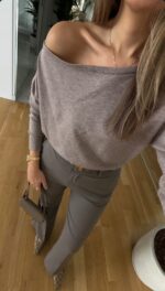 Beige Off Shoulder Sweater - Image 3