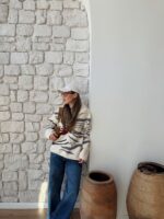 Cream Fleece Quarter Zip Floral Pullover - Image 7