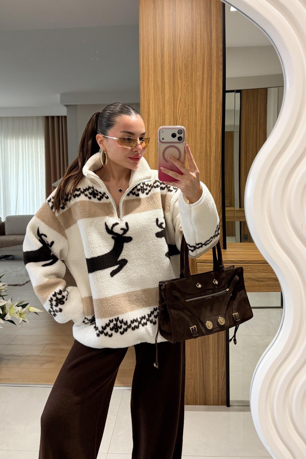 b72650e6-04c5-4267-9081-01ffef8d73d3 Nordic Reindeer Zip Fleece Pullover - Image 1