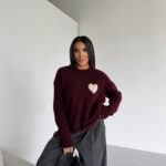 Patch Knit Sweater - Burgundy