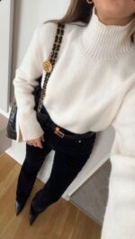Ivory Ribbed Turtleneck Knit Sweater - Image 3
