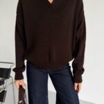 Brown Knit Collared Pullover Sweater
