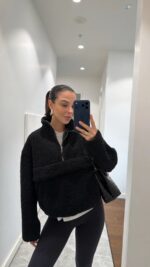 Black Sherpa Quarter Zip Pullover Sweater