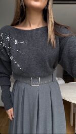 Embellished Dark Grey Sweater - Image 2