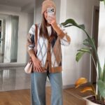 Ivo Baklava Patterned Cardigan – Camel-ecru