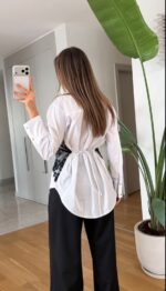 White Shirt With Black Lace Detail - Image 2