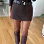 Brown Mini Skirt With Black Belt
