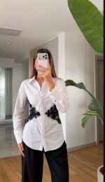White Shirt With Black Lace Detail