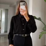 Black Bow Button Blouse