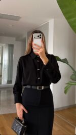 Black Bow Button Blouse