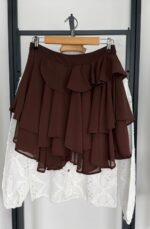 Brown Layered Ruffle Mini Skirt