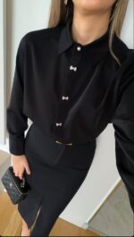 Black Bow Button Blouse - Image 3