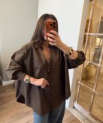 Oversized Brown Button-Up Shirt