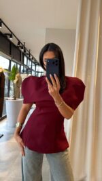 Burgundy Structured Shoulder Blouse