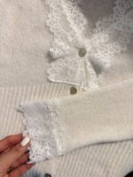 White Lace Trim Button Cardigan - Image 3