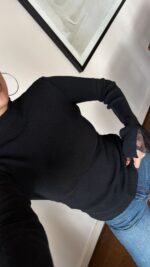 Black Knit Top With Lace Cuffs - Image 2