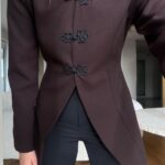 Dark Brown Mandarin Collar Jacket