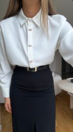 White Bow Button Blouse - Image 2