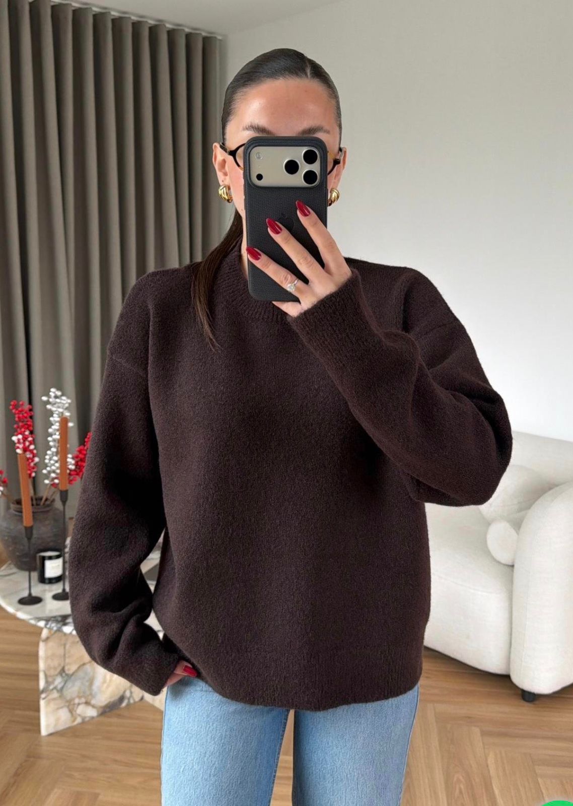 401427e1-adf5-472d-bebe-919cf6e15c08 Brown Knit Oversized Sweater - Image 1