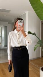 White Bow Button Blouse