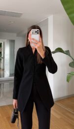Black Mandarin Collar Jacket - Image 2