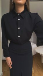 Black Bow Button Blouse - Image 2