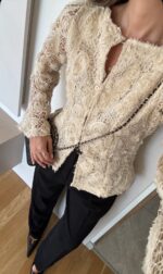Beige Lace Floral Button-Up Blouse - Image 2