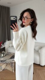 White Crew Neck Knit Sweater - Image 2