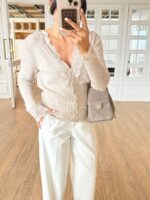 Beige Lace Trim Knit Cardigan - Image 2