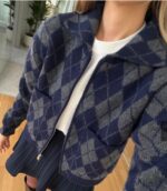 Navy Argyle Knit Cardigan - Image 2