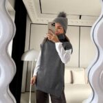 Gray Knit Turtleneck Vest Sweater