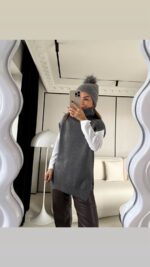 Gray Knit Turtleneck Vest Sweater