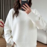 White Crew Neck Knit Sweater