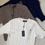 Navy Cable Knit Short Sleeve Sweater