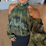 Green Paisley Cold Shoulder Blouse