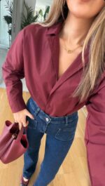 Burgundy Button-Up Long Sleeve Shirt - Image 2